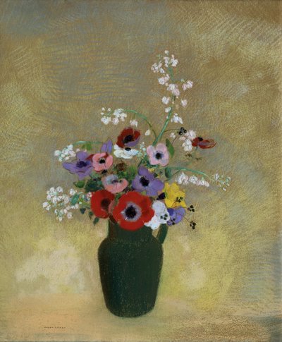 Large Green Vase with Mixed Flowers by Odilon Redon